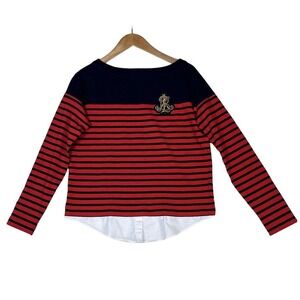Lauren Ralph Lauren Shirt Womens Sz S Nautical Striped Rope Logo Red Blue
